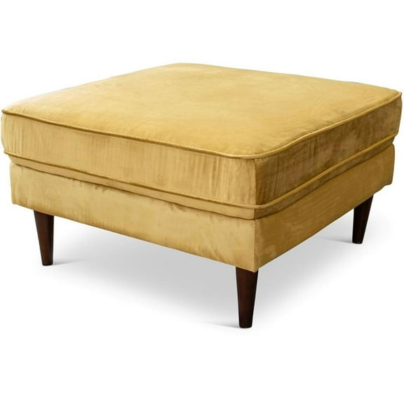 Maklaine Mid-Century Modern Living Room Square Velvet Ottoman in Gold