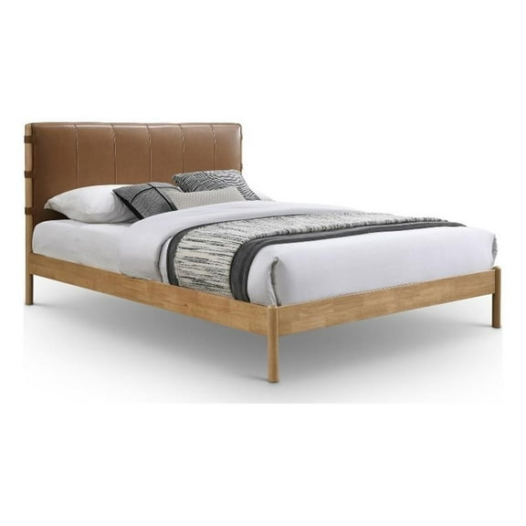 Maklaine Mid-Century Soft Cognac Vegan Faux Leather King Bed in Orange