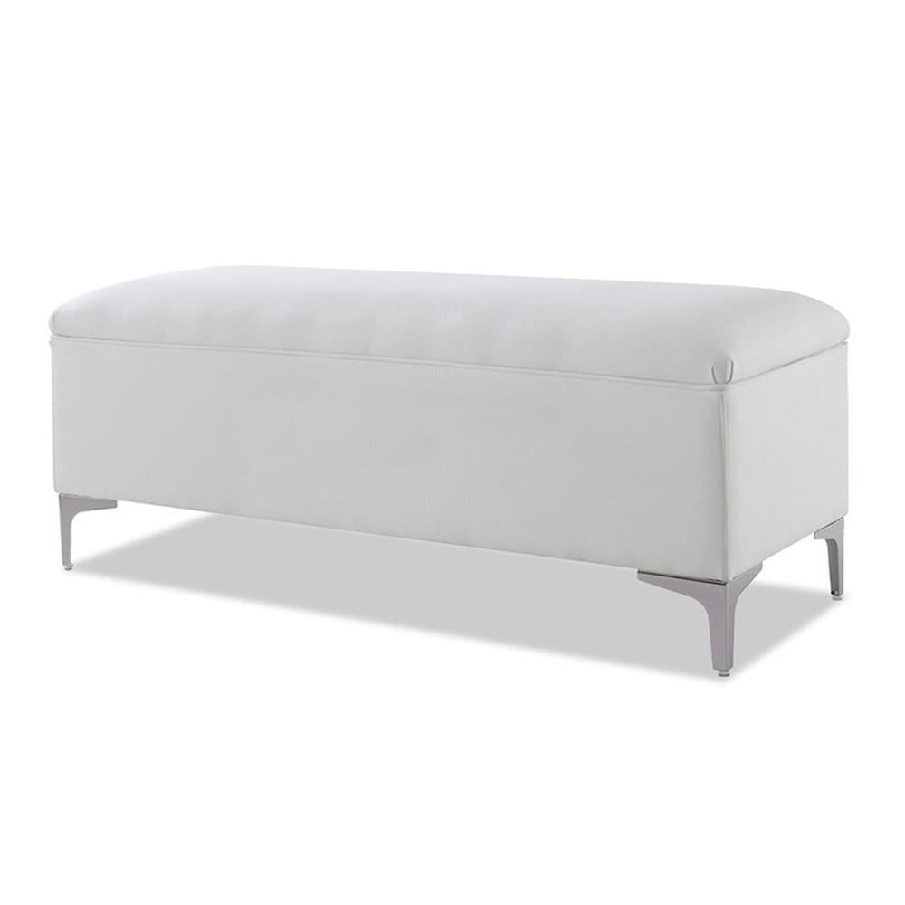 Maklaine Mid-Century Storage Hardwood Bench in Bright White