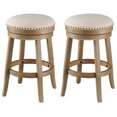 Maklaine Mid-Century Swivel Counter Stools in Toffee Brown & Oatmeal (Set of 2)