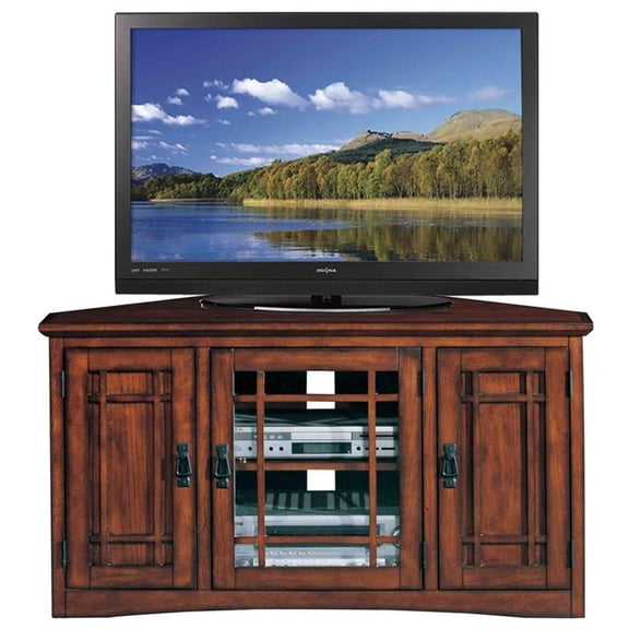 Maklaine Mission 46" Wood Corner TV Stand with Storage in Oak