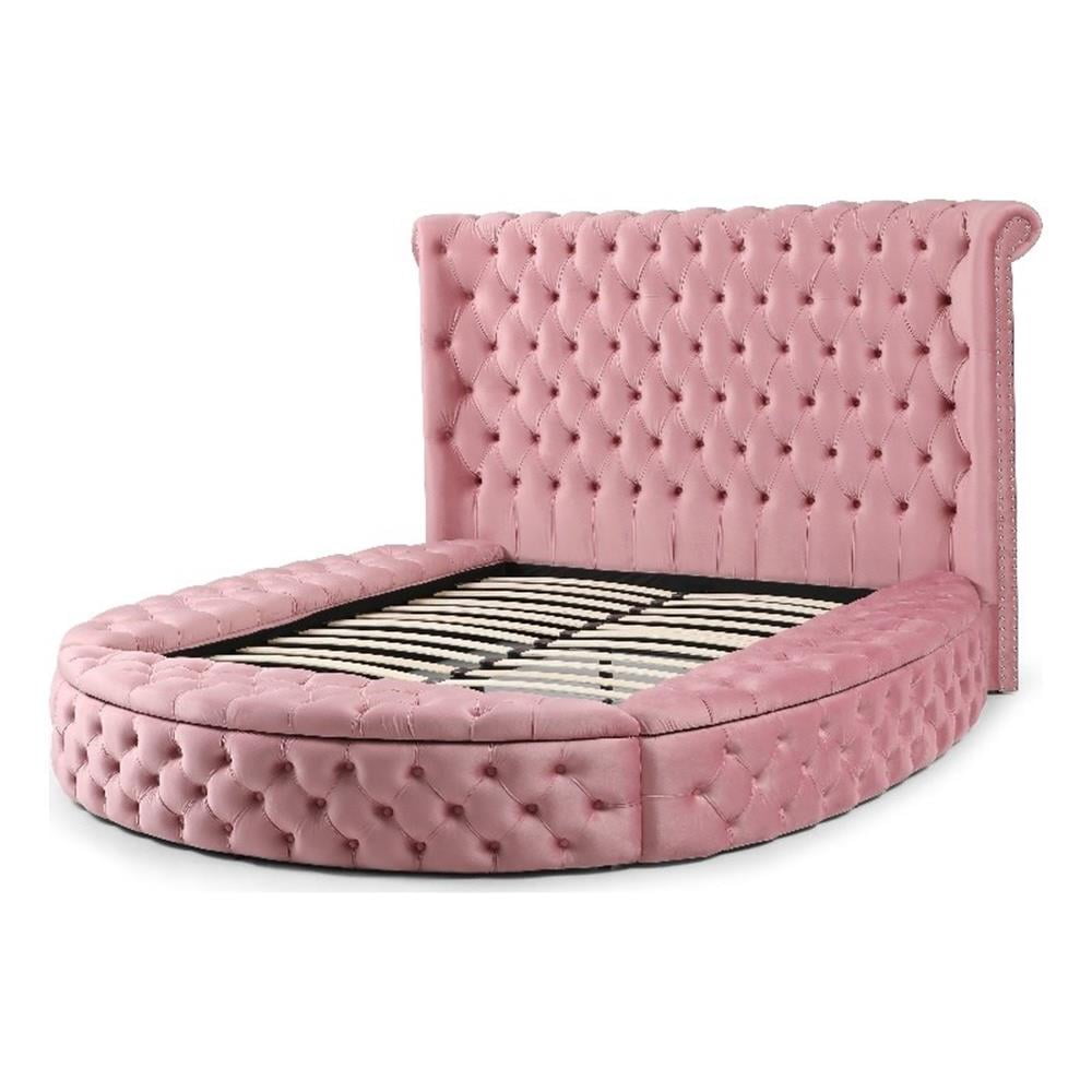 Maklaine Modern 107 x 101" Velvet Upholstered King Bed in Pink