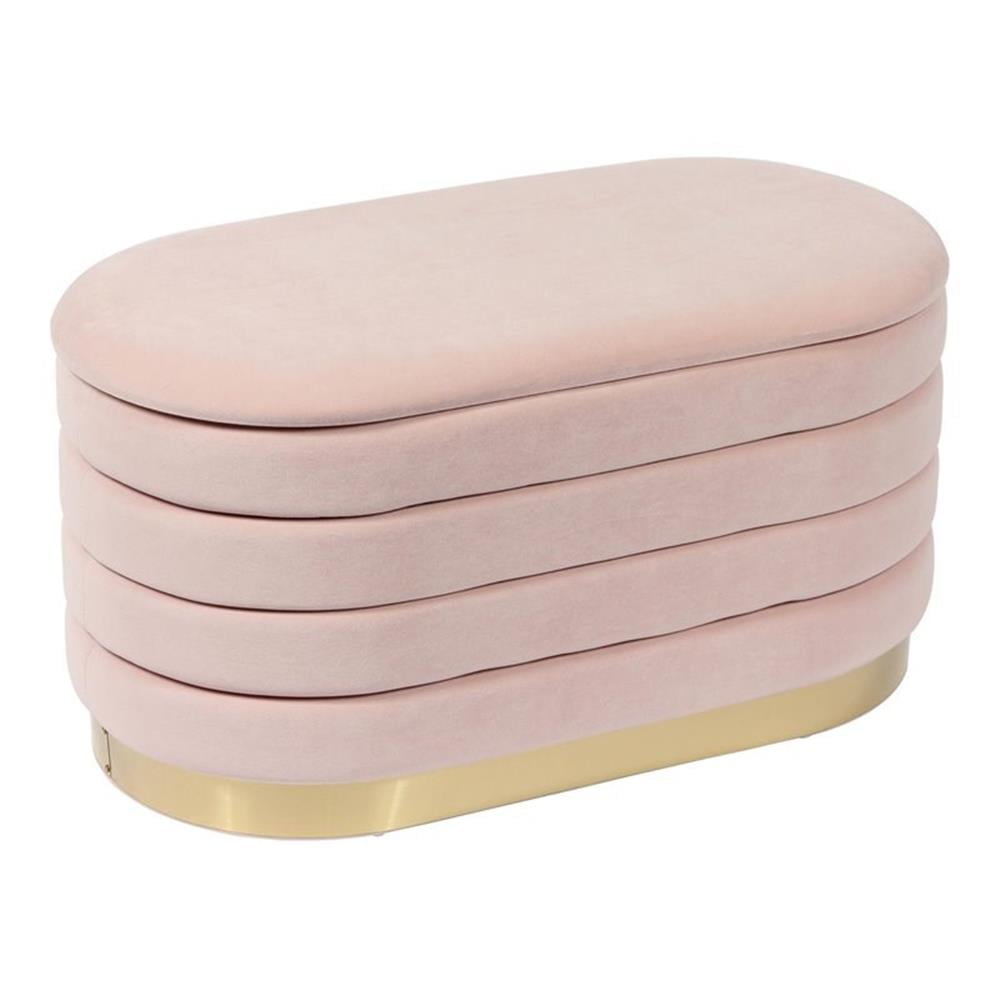Blush Pink Velvet Storage Bench with Gold Base