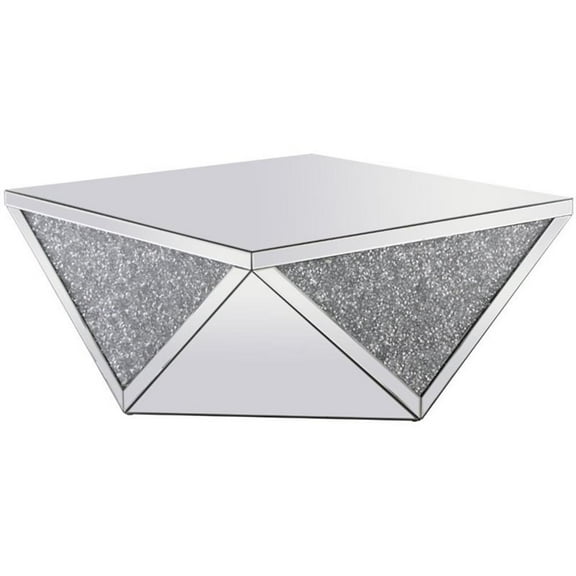 Maklaine Modern 38" Square Polygonal Silver Crystal Mirrored Coffee Table