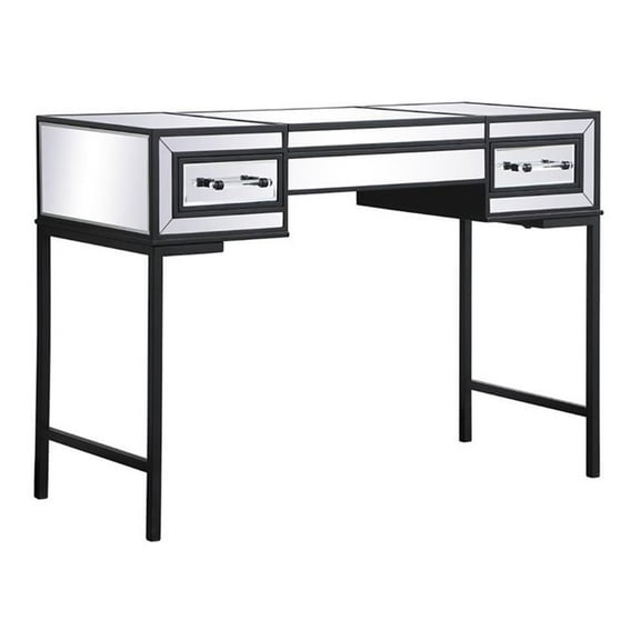 Maklaine Modern 42" Metal and MDF Mirrored Flip Top Vanity Table in Black