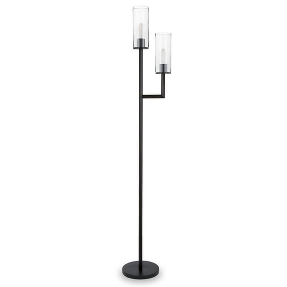 Maklaine Modern 69.5" 2 Bulb Clear Glass Shade Floor Lamp in Black and Bronze