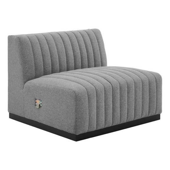 Maklaine Modern Channel Tufted Fabric Armless Chair in Light Gray