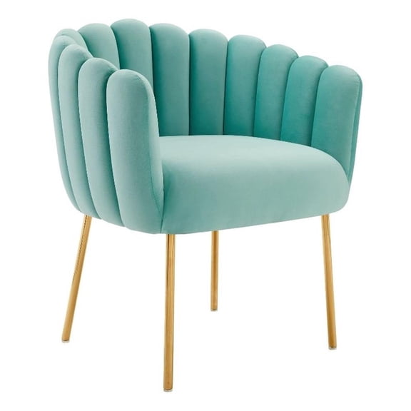 Maklaine Modern Channel Tufted Performance Velvet Armchair in Mint Blue/Gold