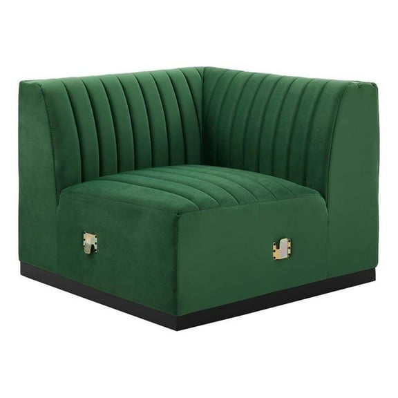 Maklaine Modern Channel Tufted Velvet Right Corner Chair in Green