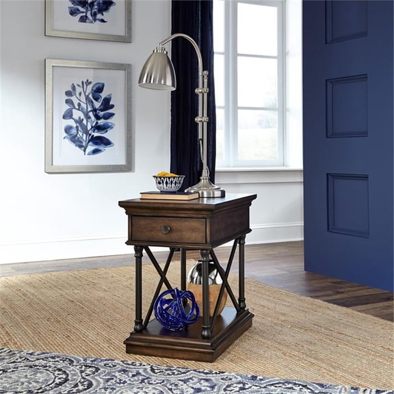 Maklaine Modern / Contemporary 1-Drawer Chair Side Table in Brown