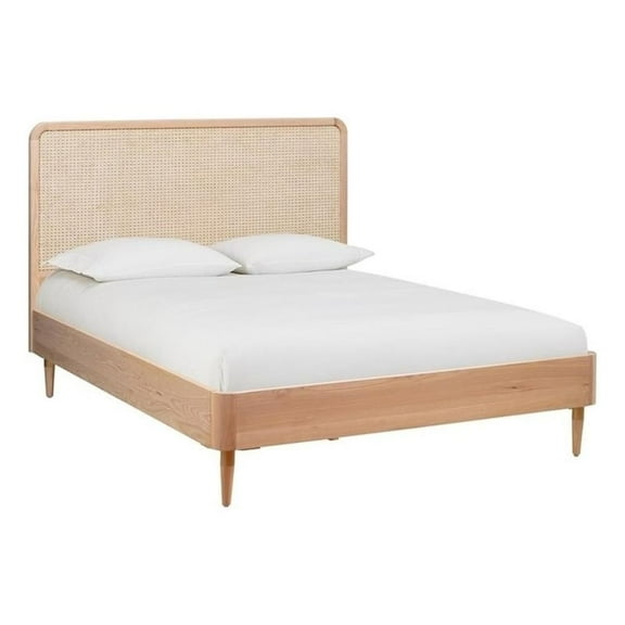Maklaine Modern / Contemporary Ash Finish Cane Bed in Queen Size