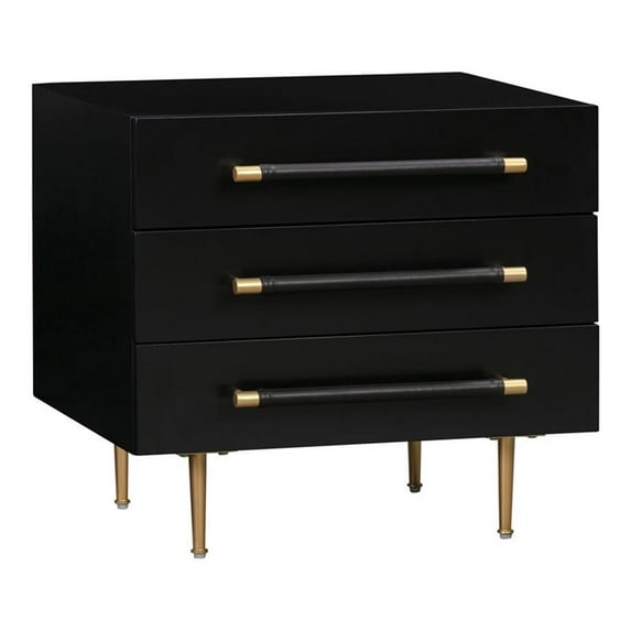 Maklaine Modern Contemporary Black Finish Acacia Wood Nightstand