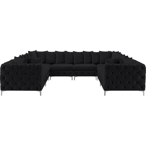 Maklaine Modern / Contemporary Black Velvet Modular Sectional