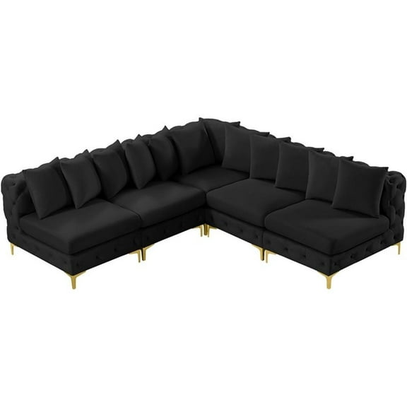 Maklaine Modern / Contemporary Black Velvet Modular Sectional