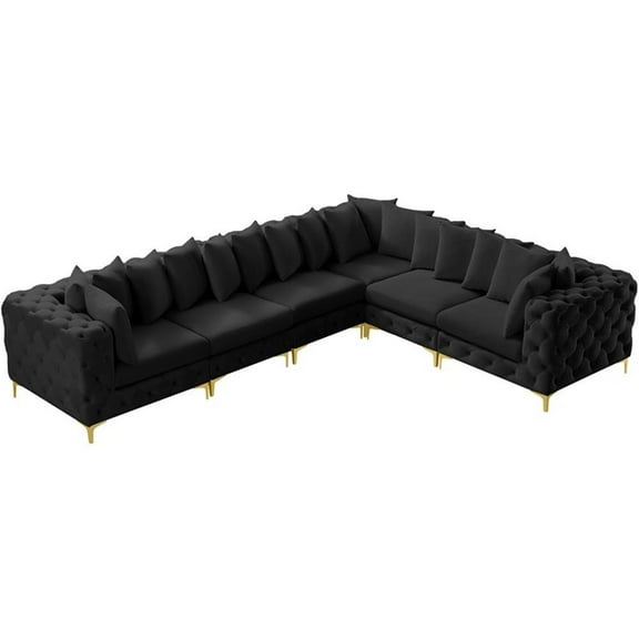 Maklaine Modern / Contemporary Black Velvet Modular Sectional
