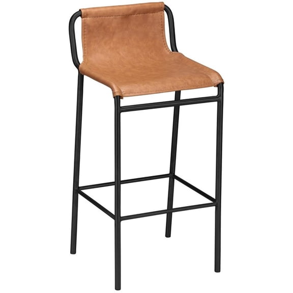 Maklaine Modern / Contemporary Cognac Faux Leather Counter Stool