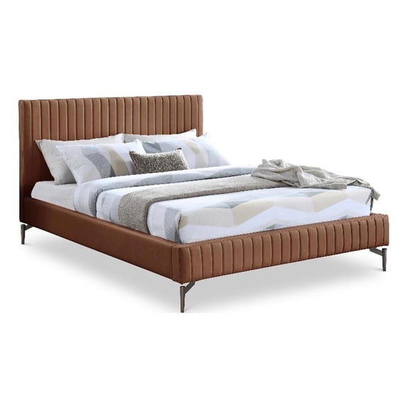 Maklaine Modern / Contemporary Cognac Vegan Faux Leather Queen Bed