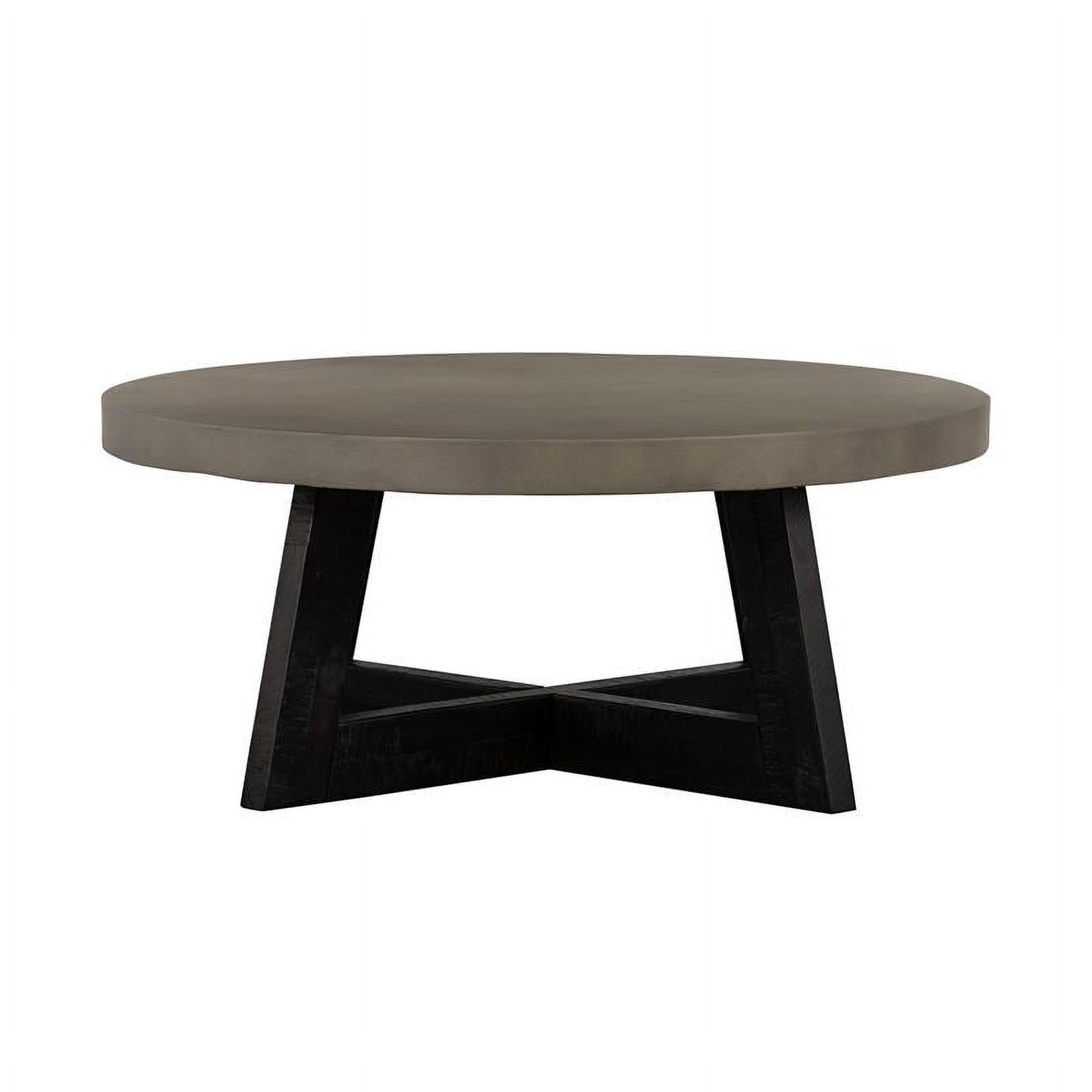 Maklaine Modern / Contemporary Concrete and Acacia Round Coffee Table ...
