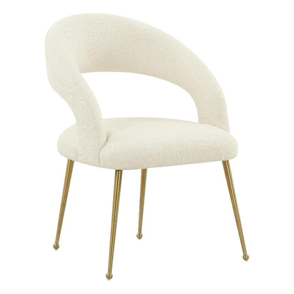 Cream Velvet Upholstered Arm Chair with Metal Legs