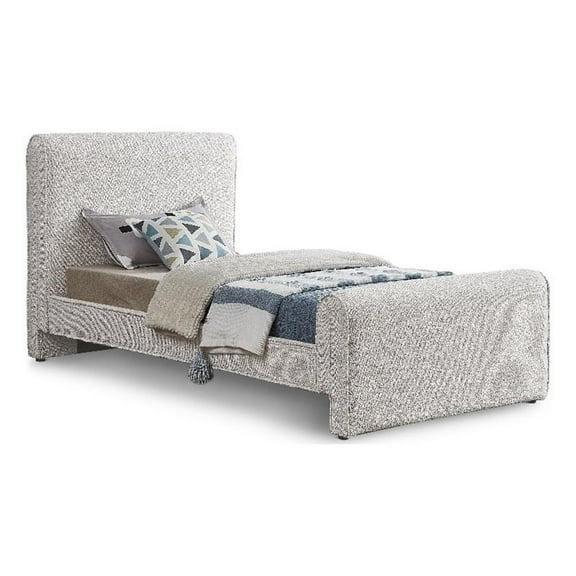 Maklaine Modern / Contemporary Cream Finish Boucle Fabric Twin Bed