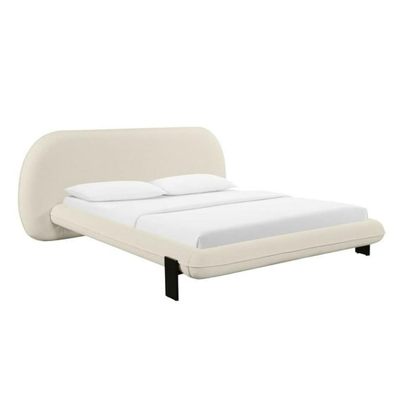 Maklaine Modern Contemporary Cream Finish Faux Wool Queen Bed