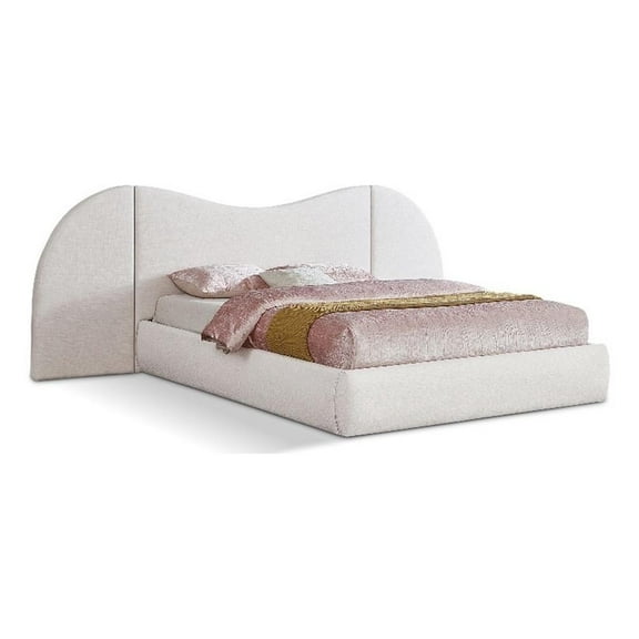 Maklaine Modern / Contemporary Cream Linen Textured Fabric King Bed