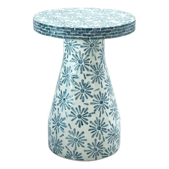 Maklaine Modern / Contemporary Floral Shell Side Table in Blue