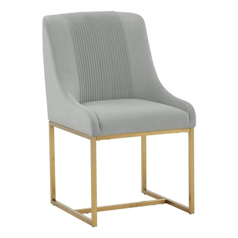 Gray Velvet Upholstered Arm Chair with Brass Legs