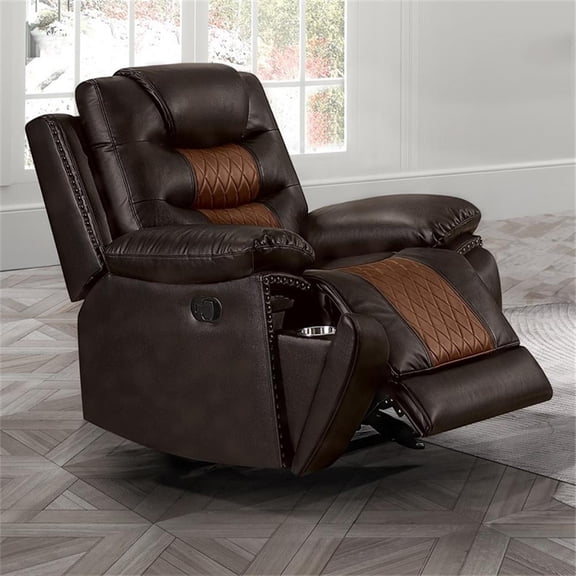 Maklaine Modern / Contemporary Leather Glider Recliner in Brown
