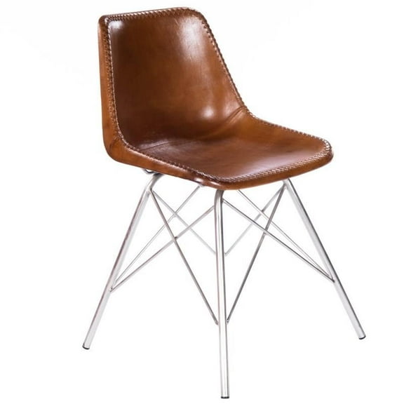 Maklaine Modern / Contemporary Leather Side Chair in Light Brown