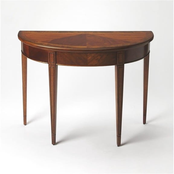 Maklaine Modern / Contemporary OLIVE ASH BURL DEMILUNE CONSOLE TABLE