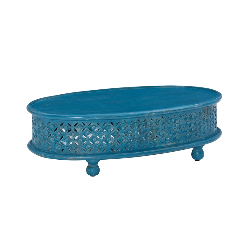 Maklaine Modern / Contemporary Oval Wood Coffee Table in Blue Finish