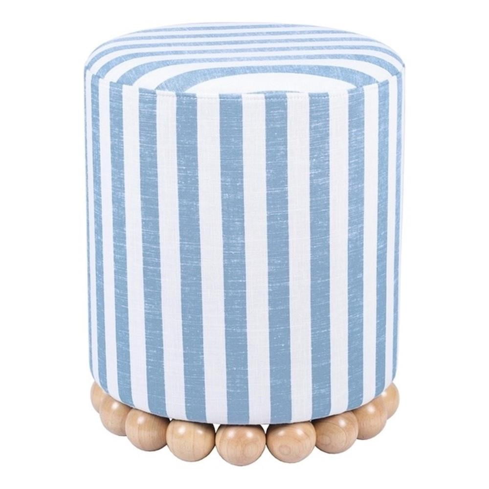 Maklaine Linen Pastel Blue Ottoman Circle Handmade Assembled