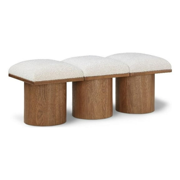 Maklaine Modern / Contemporary Rich Cream Boucle Fabric Bench