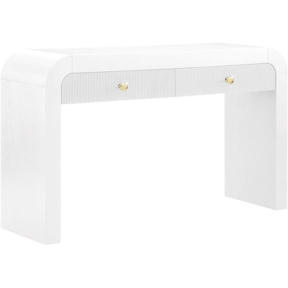 Maklaine Modern / Contemporary Rich White Wood Veneer Console Table