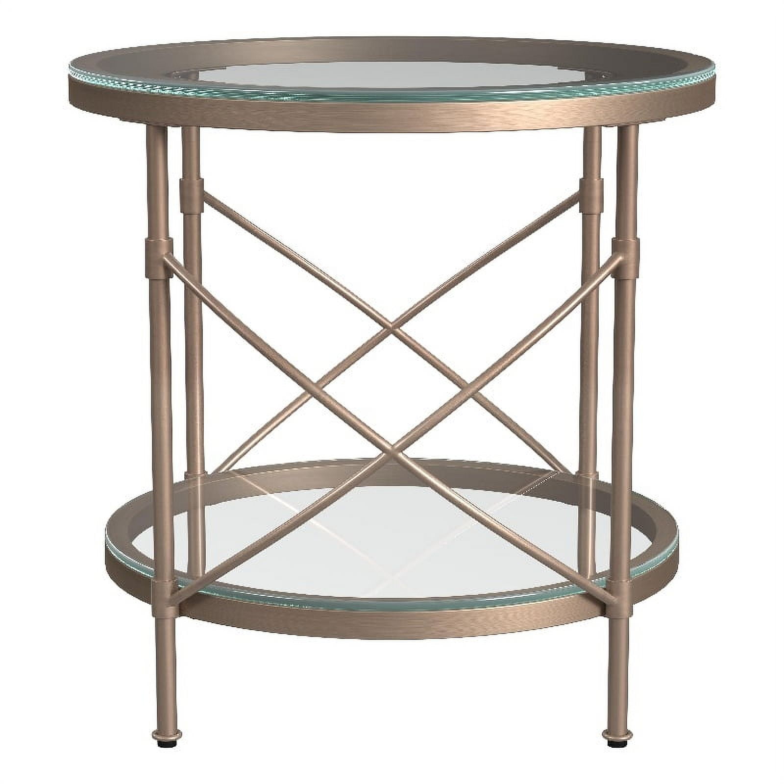 Maklaine Modern / Contemporary Round Metal and Glass End Table in Gold ...