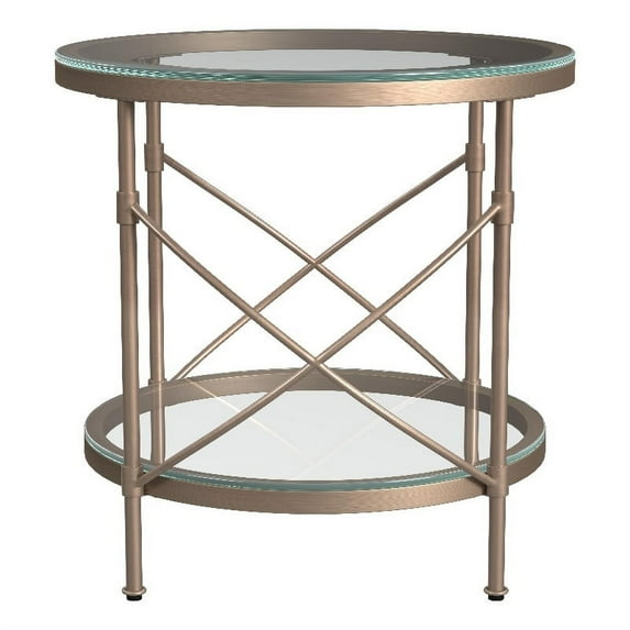 Maklaine Modern / Contemporary Round Metal and Glass End Table in Gold