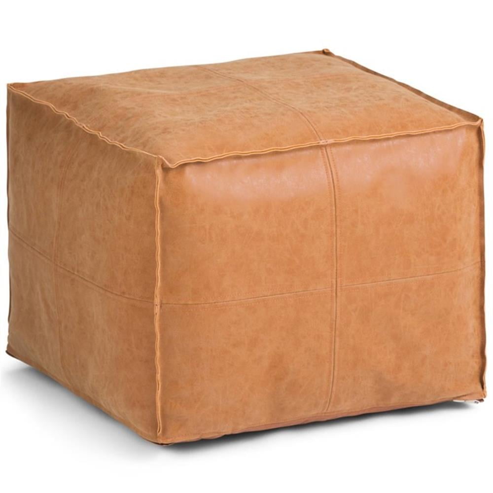 Brody Distressed Brown Faux Leather Square Pouf
