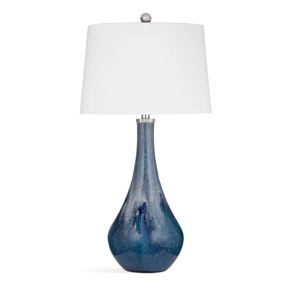 Maklaine Art Glass Blue Table Lamp Tapered Drum Shape Easy Assembly 32" Unassembled