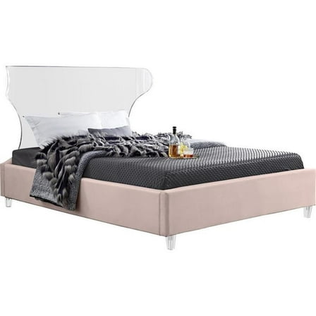 Maklaine Modern Fabric 50''H x 81''W x 86.5''D Pink Velvet King Bed
