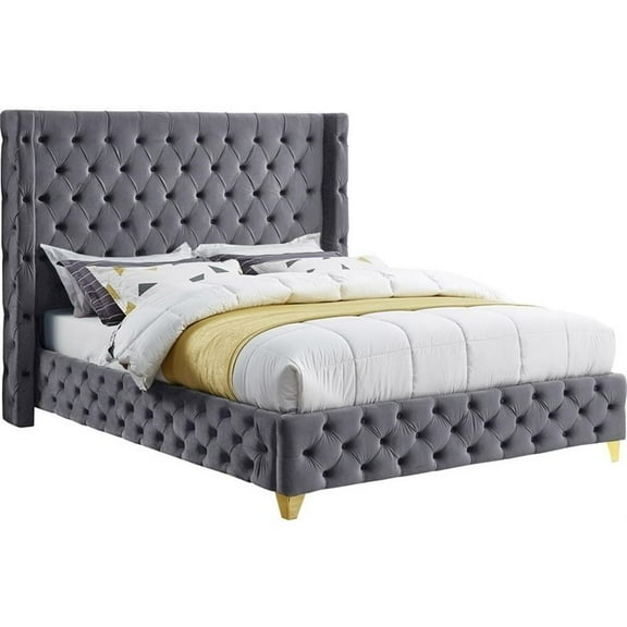 Maklaine Modern Fabric 56''H x 88''W x 86''D Gray Velvet King Bed