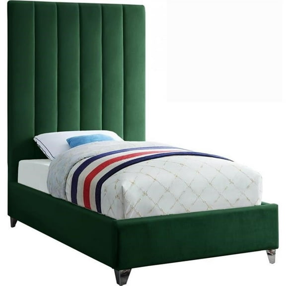 Maklaine Modern Fabric 70.5''H x 44.5''W x 81''D Rich Velvet Twin Bed in Green