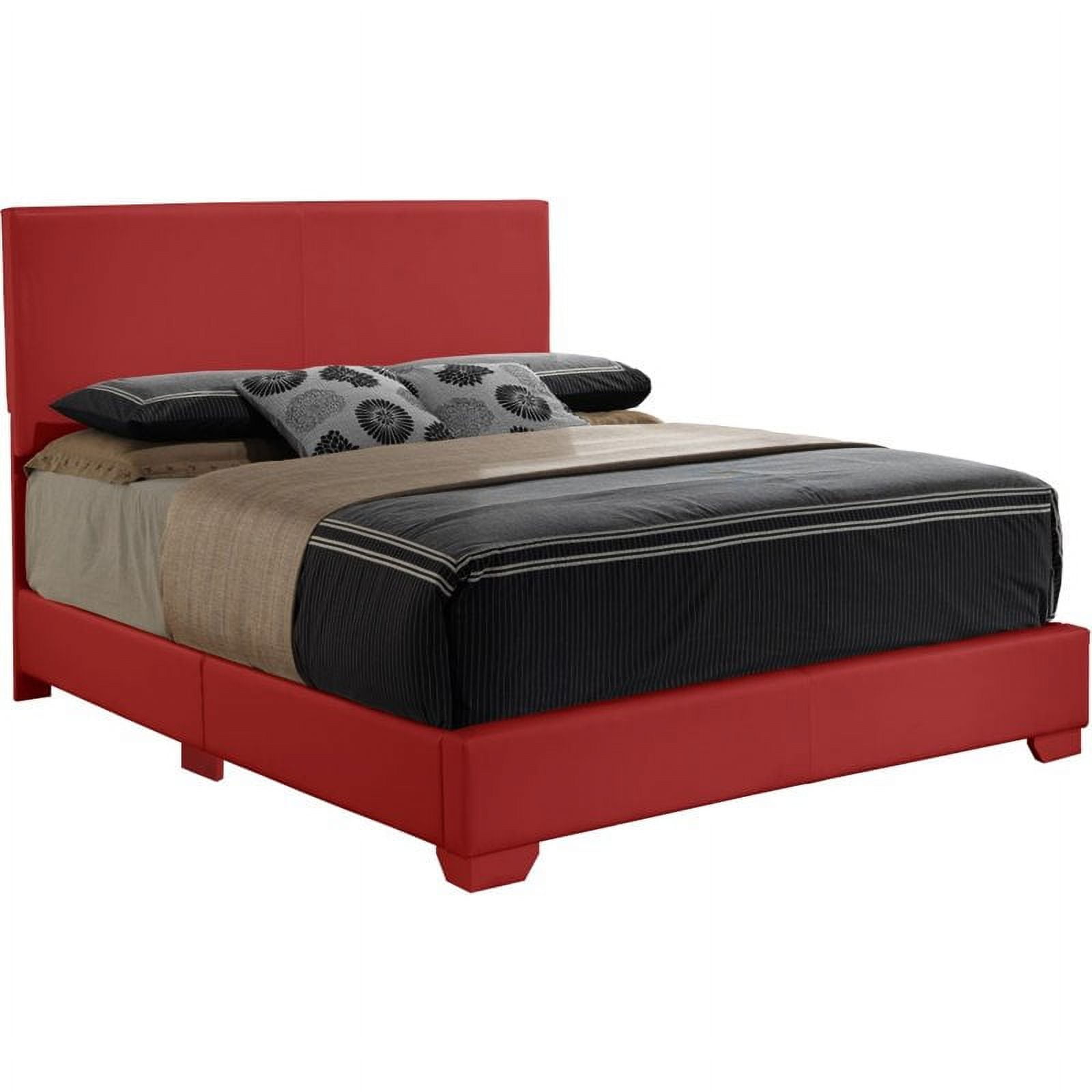Maklaine Modern Faux Leather Upholstered Queen Bed in Dark Red