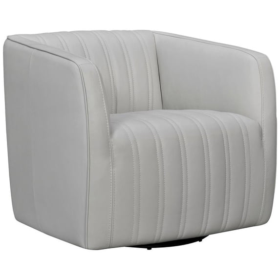 Maklaine Modern Genuine Leather Swivel Barrel Chair in Dove Gray