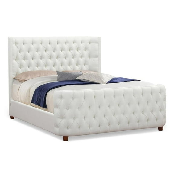 Maklaine Modern Hardwood Queen Tufted Bed in Antique White