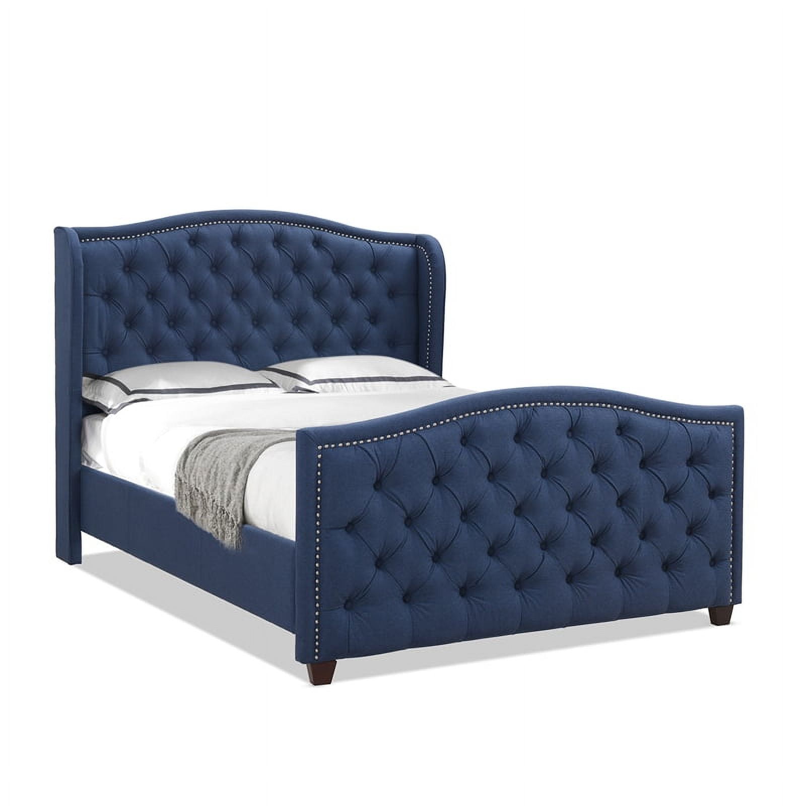 Sapphire Elegance Queen Bed with Tufted Headboard and Nailhead Trim