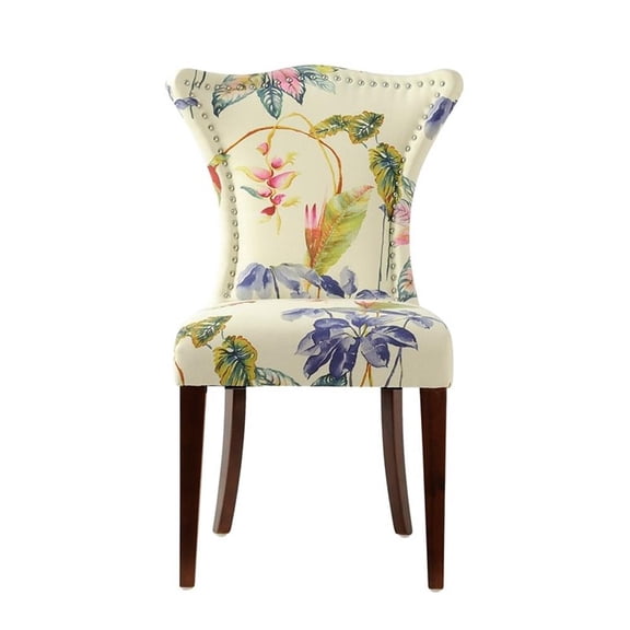 Maklaine Modern Hardwood Upholstered Accent Chair Off in White Floral