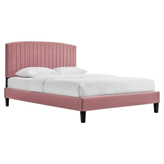 Maklaine Modern Performance Velvet Queen Platform Bed in Dusty Rose