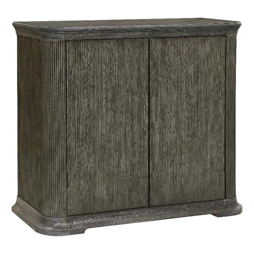 Gray Reeded 2-Door Rubberwood Accent Chest with Shelves
