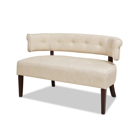 Maklaine Modern Roll Arm Tufted Polyester Fabric Bench in Wood Ash